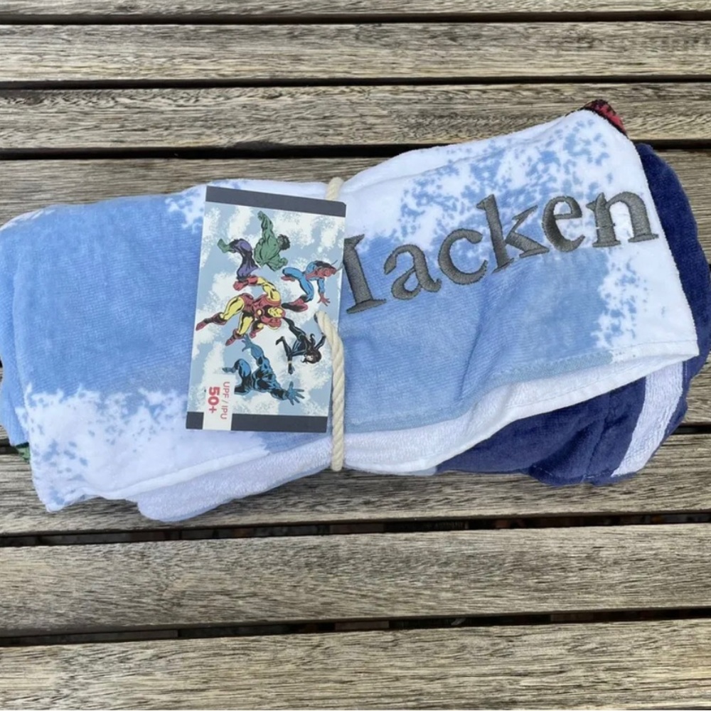Pottery Barn Kids Marvel Kid Beach Hooded Towel 30”x 50” Monogrammed “Mackenzie”